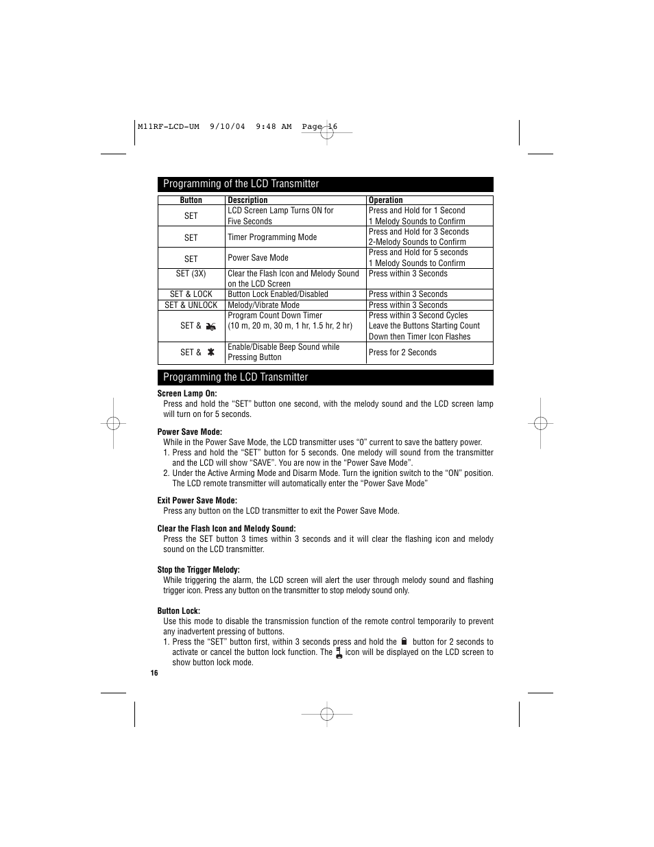 Magnadyne Marksman two-way communication LCD Transmitter M11RF-LCD User Manual | Page 16 / 20