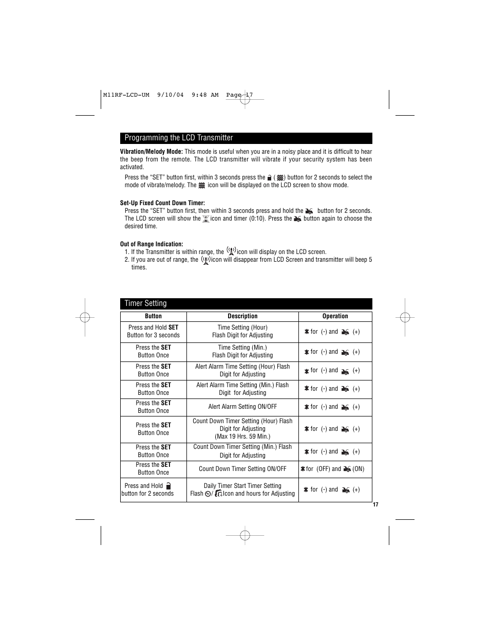 Magnadyne Marksman two-way communication LCD Transmitter M11RF-LCD User Manual | Page 17 / 20