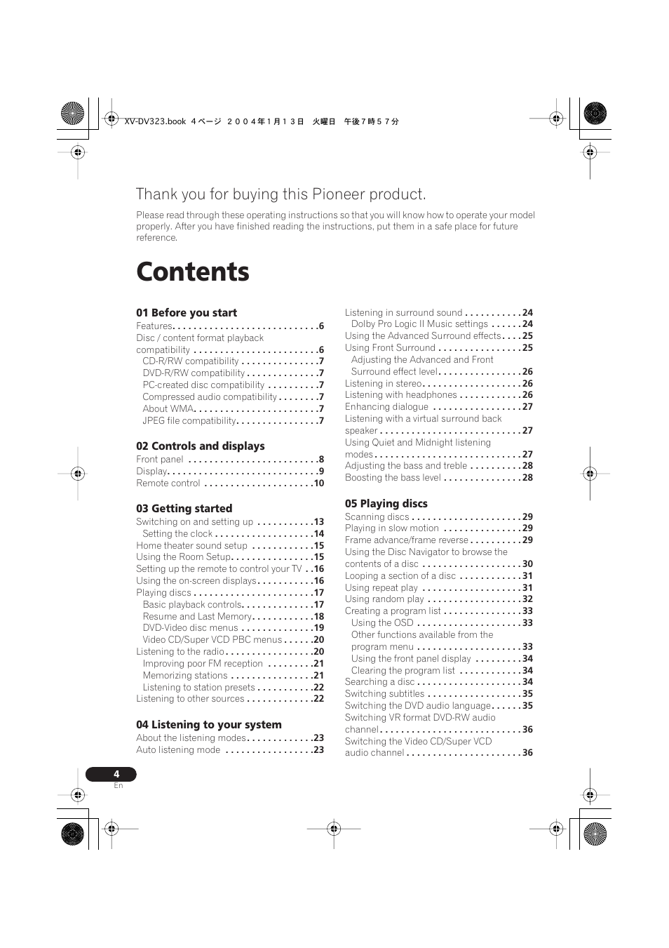 Pioneer XV-DV323 User Manual | Page 4 / 74