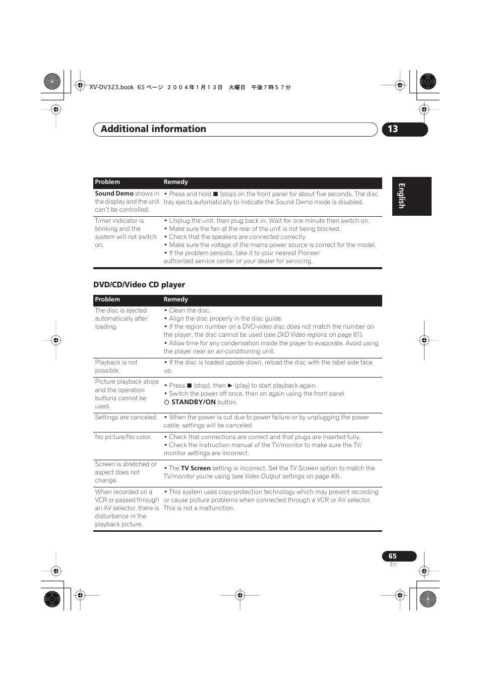 Dvd/cd/video cd player, Additional information 13 | Pioneer XV-DV323 User Manual | Page 65 / 74