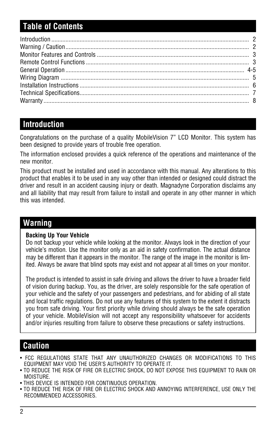 Magnadyne 7" Color LCD Monitor M135C-4 User Manual | Page 2 / 8