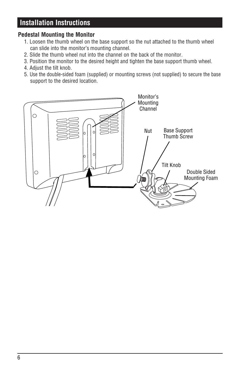 Installation instructions | Magnadyne 7" Color LCD Monitor M135C-4 User Manual | Page 6 / 8