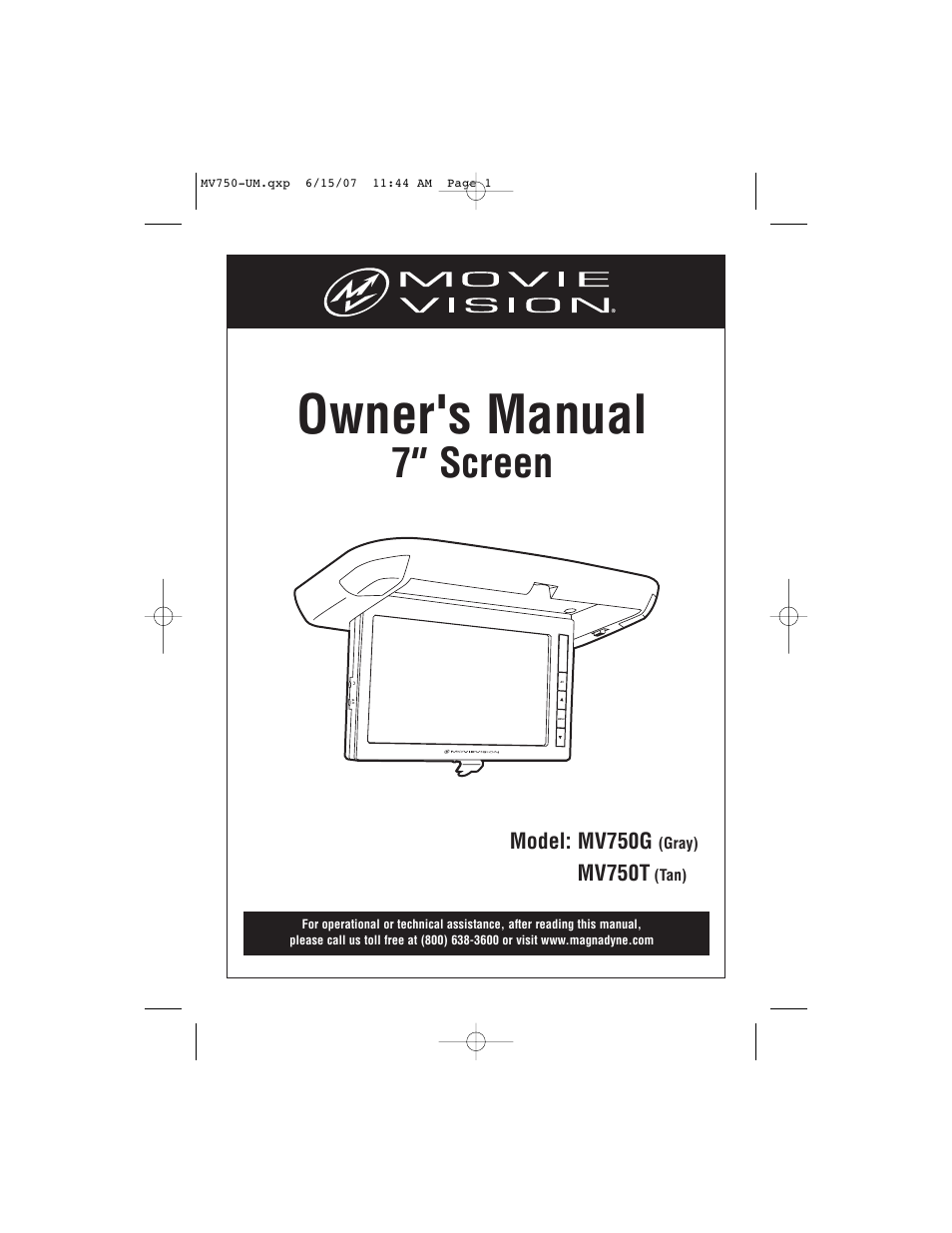 Magnadyne 7" Screen MV750G (Gray) User Manual | 8 pages