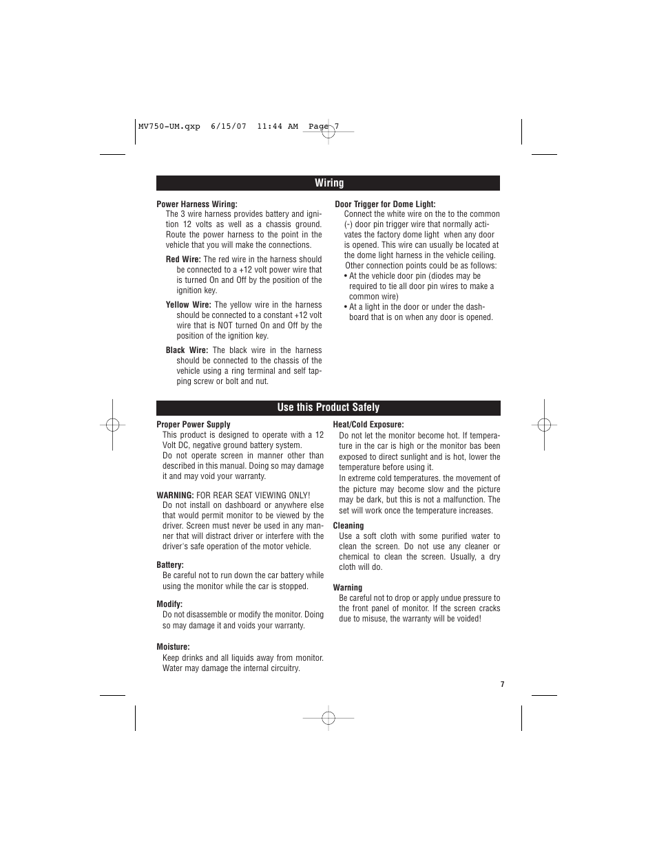 Magnadyne 7" Screen MV750G (Gray) User Manual | Page 7 / 8