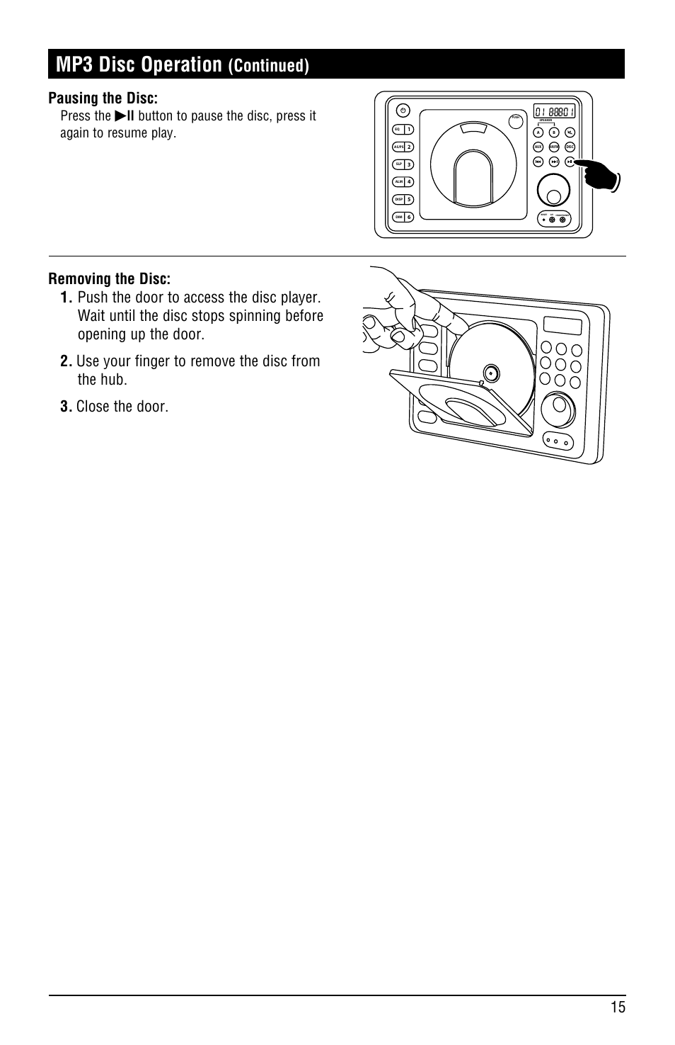 Mp3 disc operation, Continued), Press the | Magnadyne LINEAR SERIES RV4000 User Manual | Page 15 / 24