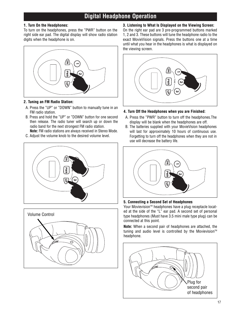 Digital headphone operation | Magnadyne MV-VCRUSER02 User Manual | Page 17 / 20
