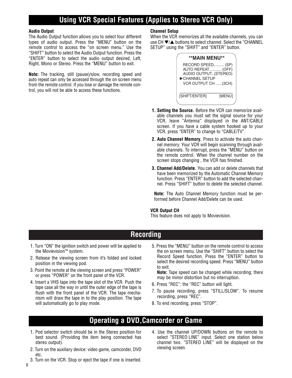 Recording, Operating a dvd,camcorder or game | Magnadyne MV-VCRUSER02 User Manual | Page 6 / 20
