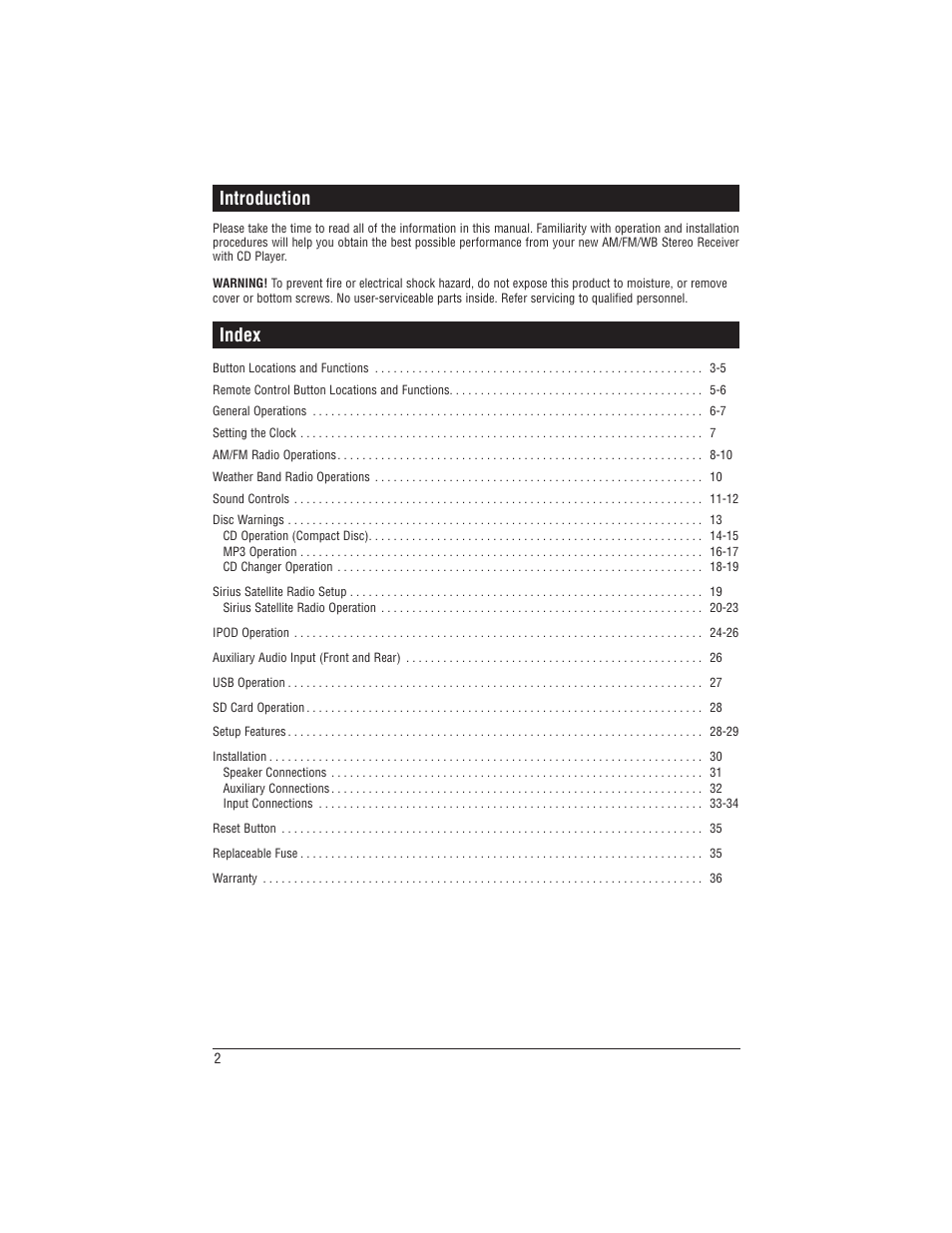 Introduction, Index | Magnadyne M1-CD User Manual | Page 2 / 36