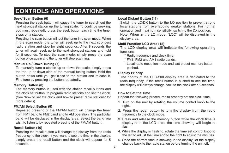 Controls and operations | Magnadyne PPC-200 User Manual | Page 3 / 8