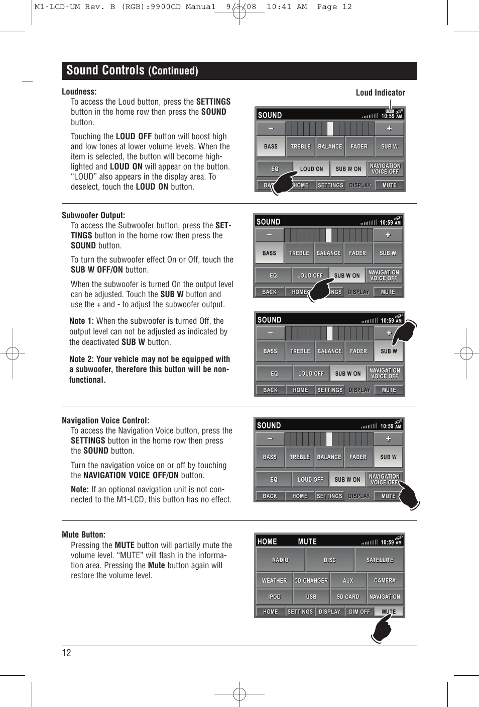 Sound controls, Continued) | Magnadyne M1-LCD User Manual | Page 12 / 48