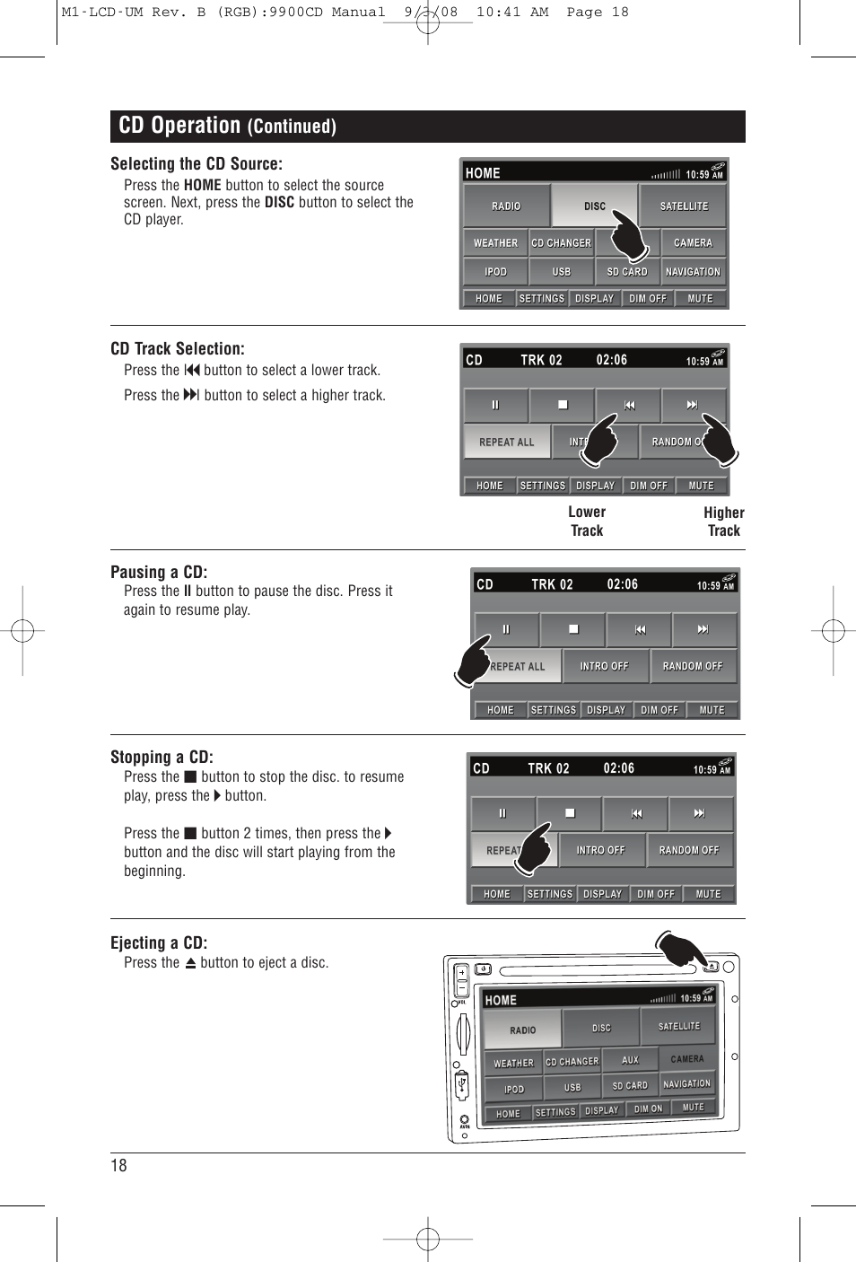 Cd operation, Continued) | Magnadyne M1-LCD User Manual | Page 18 / 48