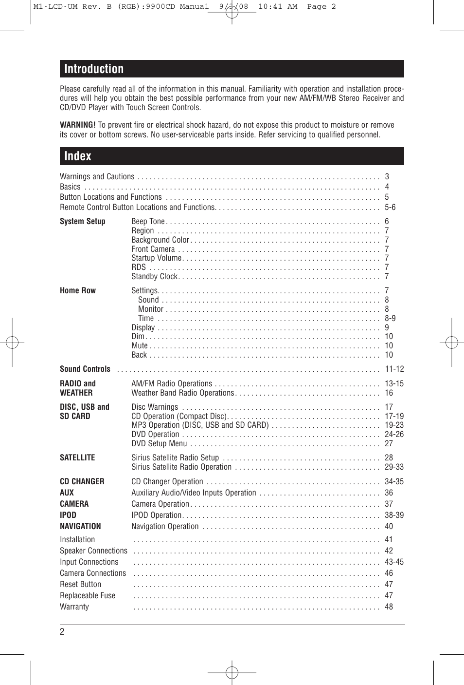 Introduction, Index | Magnadyne M1-LCD User Manual | Page 2 / 48