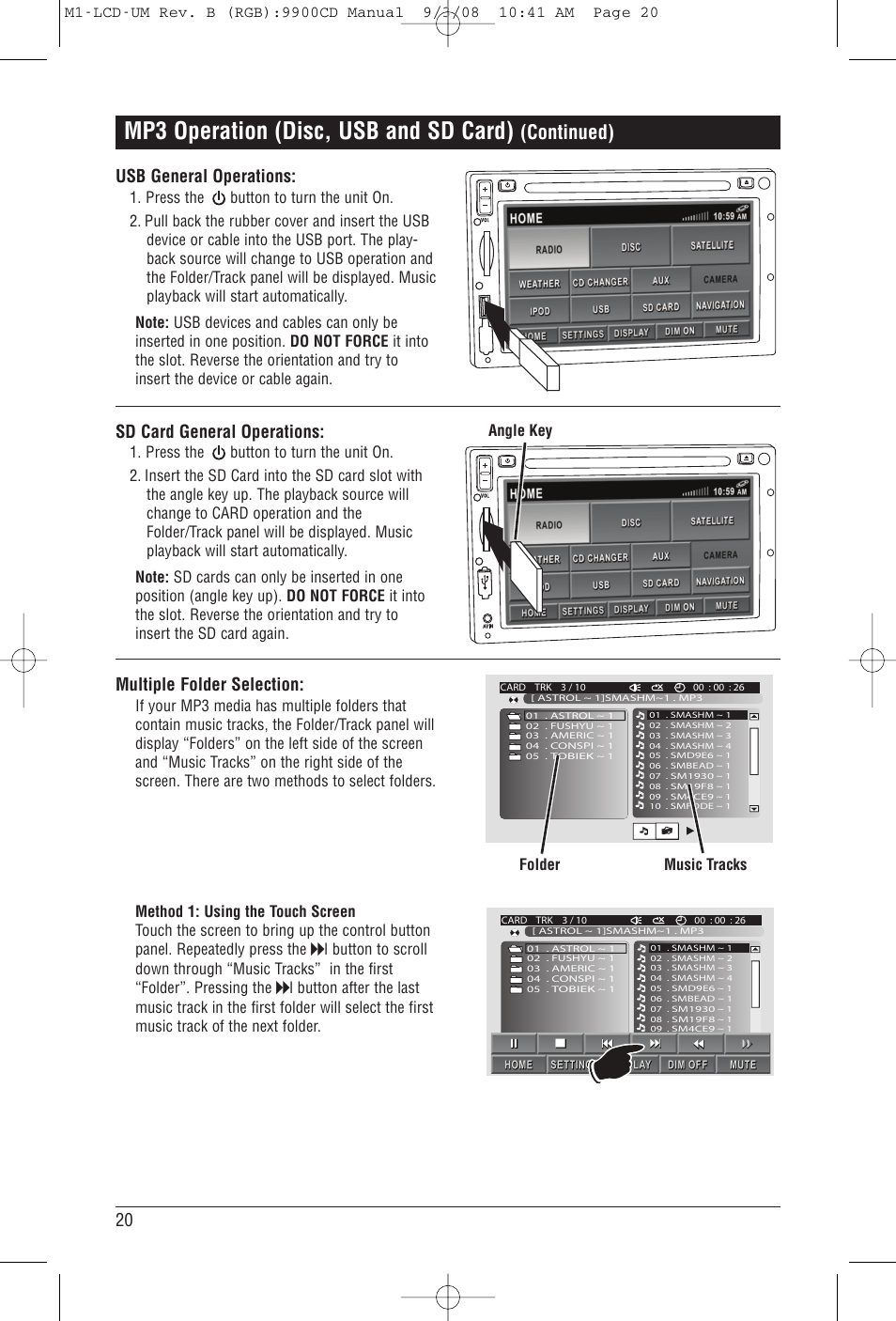 Mp3 operation (disc, usb and sd card), Continued) | Magnadyne M1-LCD User Manual | Page 20 / 48