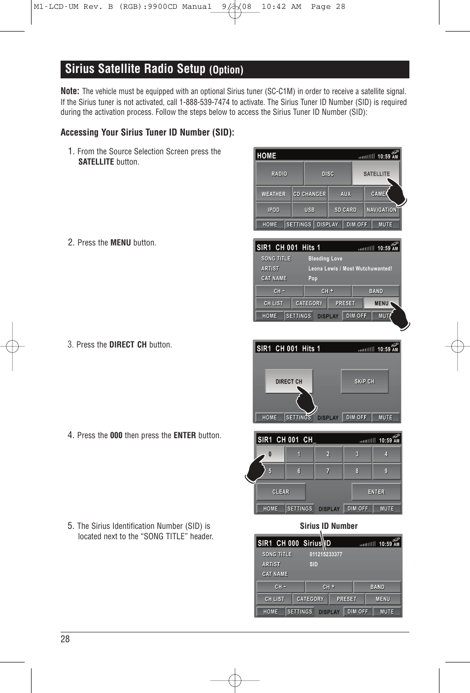 Sirius satellite radio setup | Magnadyne M1-LCD User Manual | Page 28 / 48