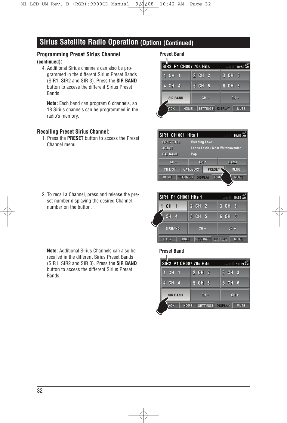 Sirius satellite radio operation | Magnadyne M1-LCD User Manual | Page 32 / 48