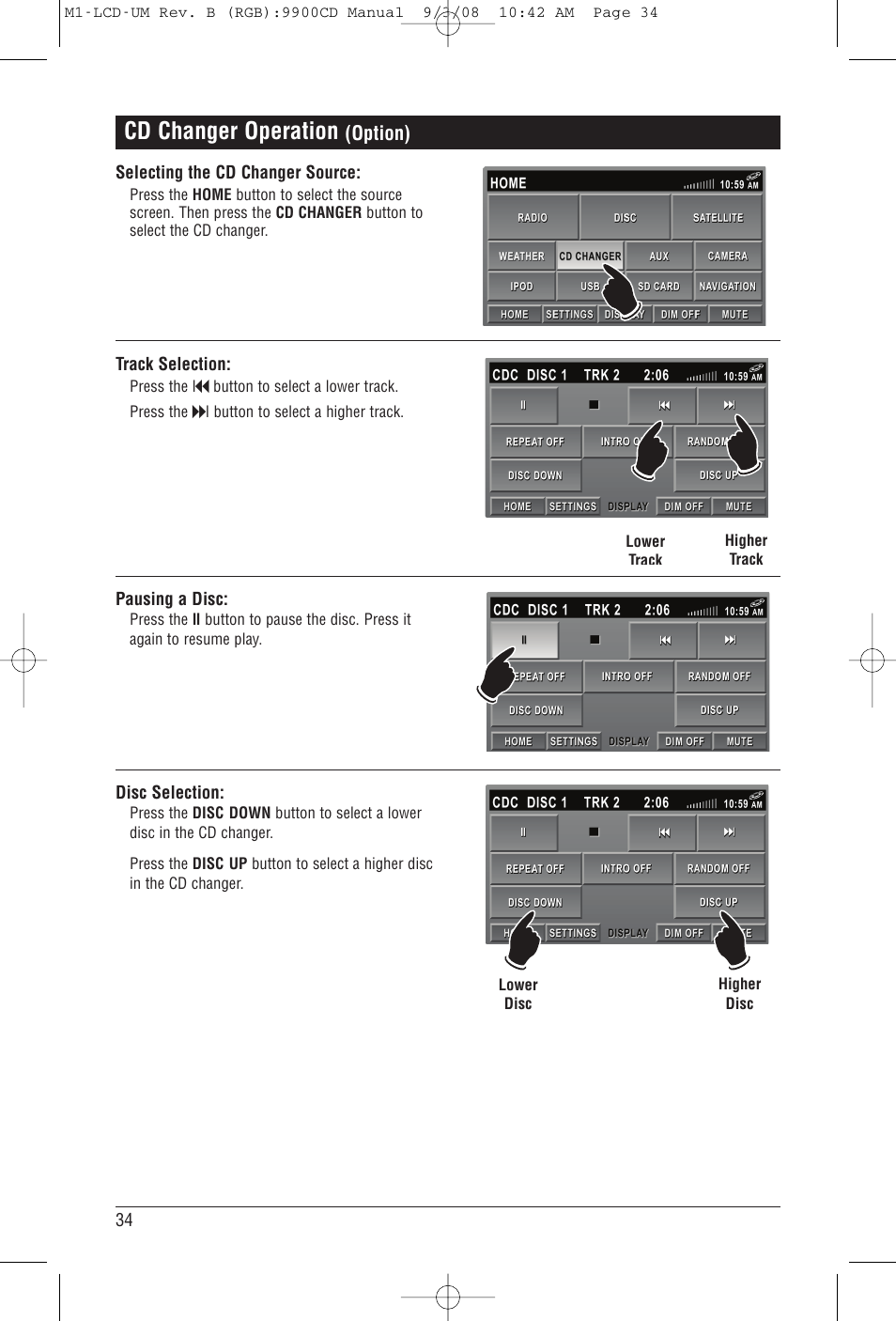 Cd changer operation | Magnadyne M1-LCD User Manual | Page 34 / 48