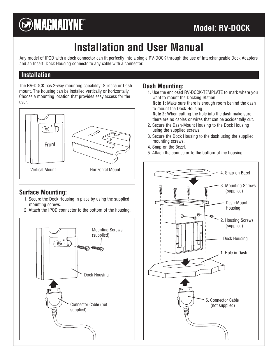 Magnadyne RV-DOCK User Manual | 2 pages