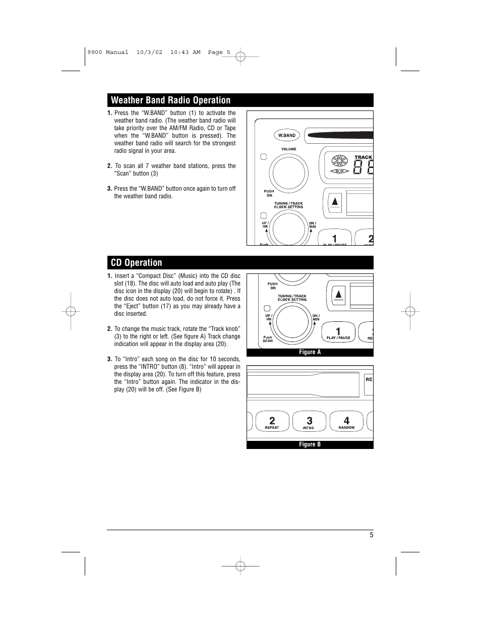 Weather band radio operation cd operation | Magnadyne M9900 User Manual | Page 5 / 12