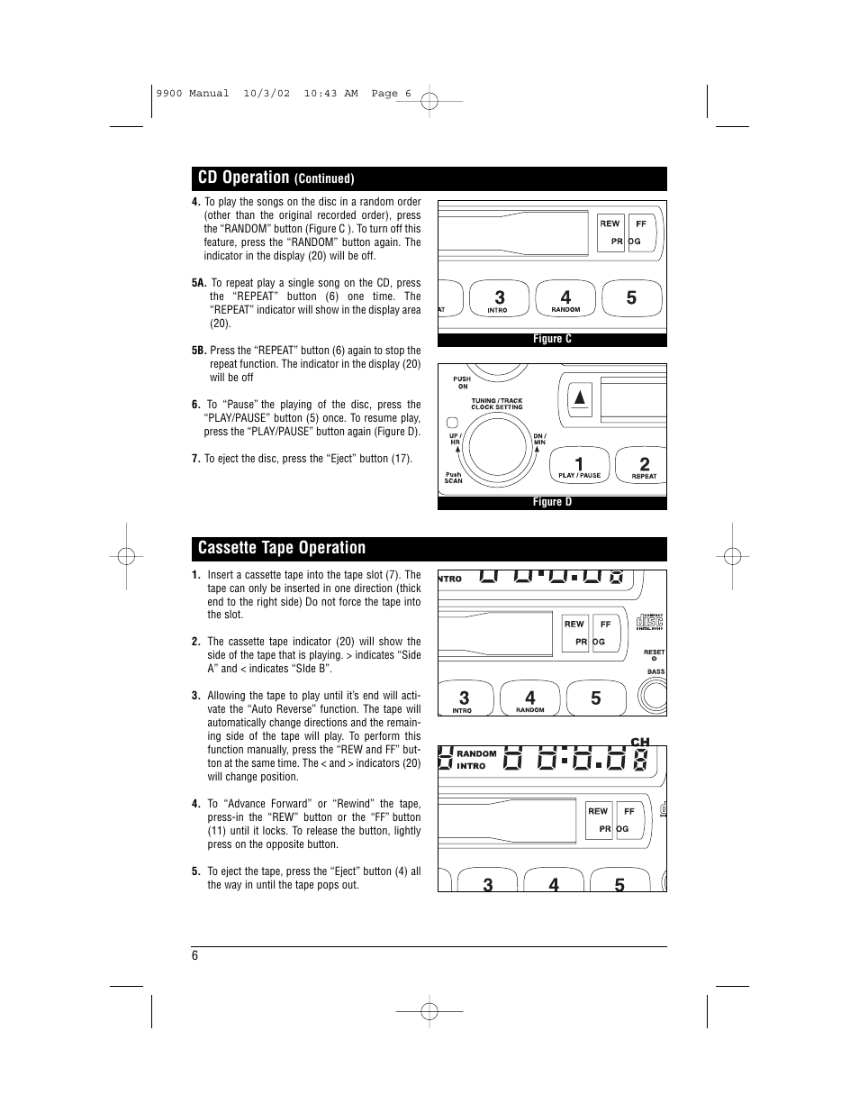 Cassette tape operation cd operation | Magnadyne M9900 User Manual | Page 6 / 12