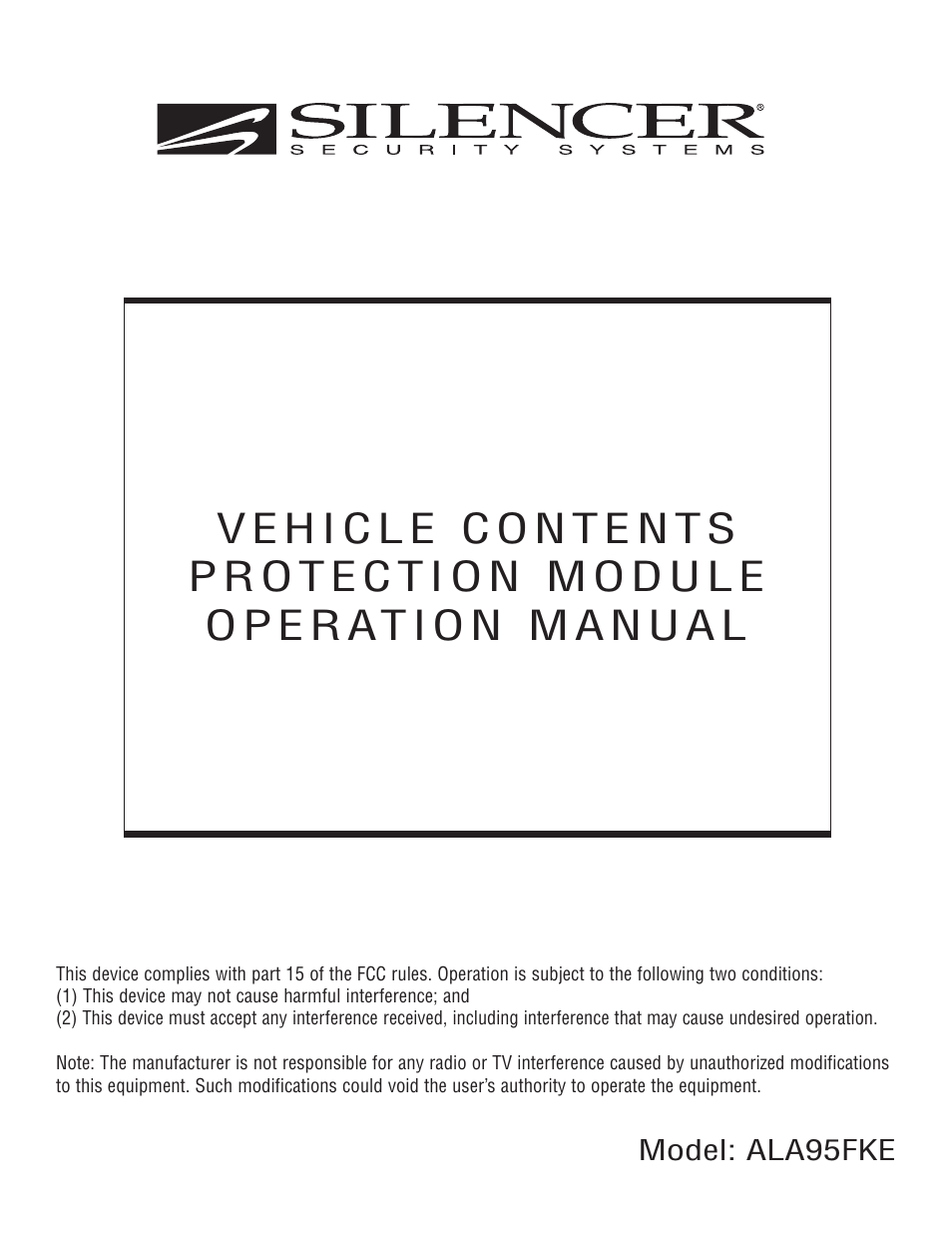 Magnadyne Silencer Vehicle Contents Potection ALA95FKE User Manual | 4 pages