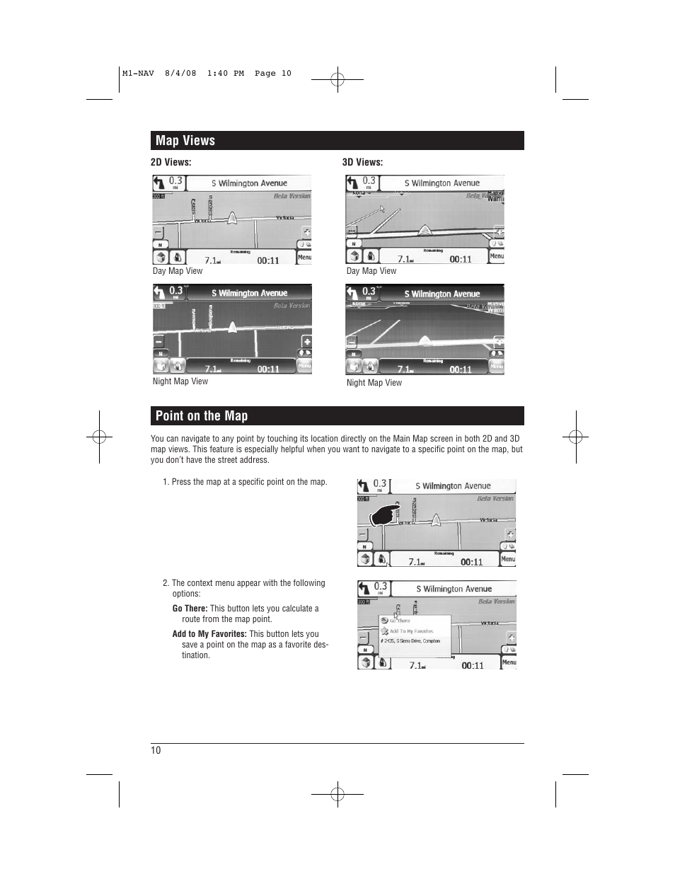 Map views, Point on the map | Magnadyne M1-NAV User Manual | Page 10 / 36