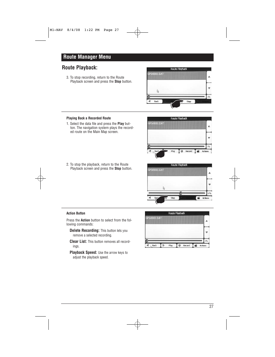 Route manager menu route playback | Magnadyne M1-NAV User Manual | Page 27 / 36