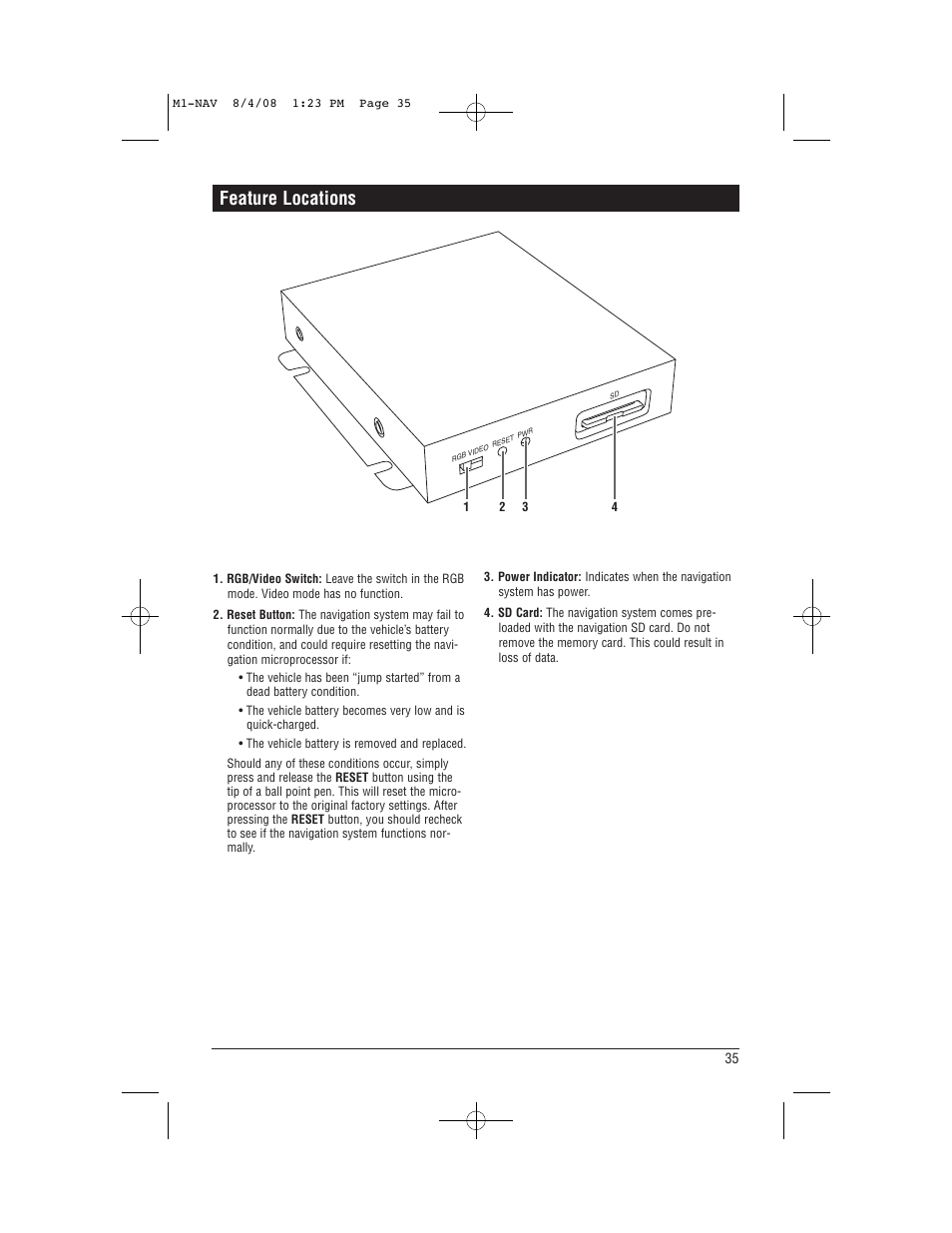 Feature locations | Magnadyne M1-NAV User Manual | Page 35 / 36