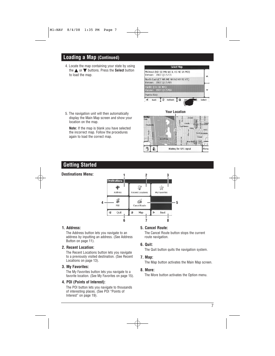 Getting started, Loading a map | Magnadyne M1-NAV User Manual | Page 7 / 36