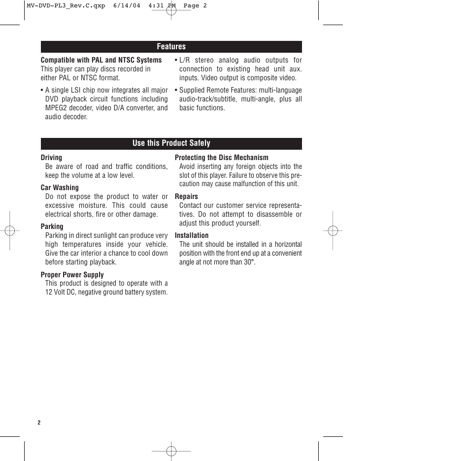 Magnadyne MV-DVD-PL3 User Manual | Page 2 / 24