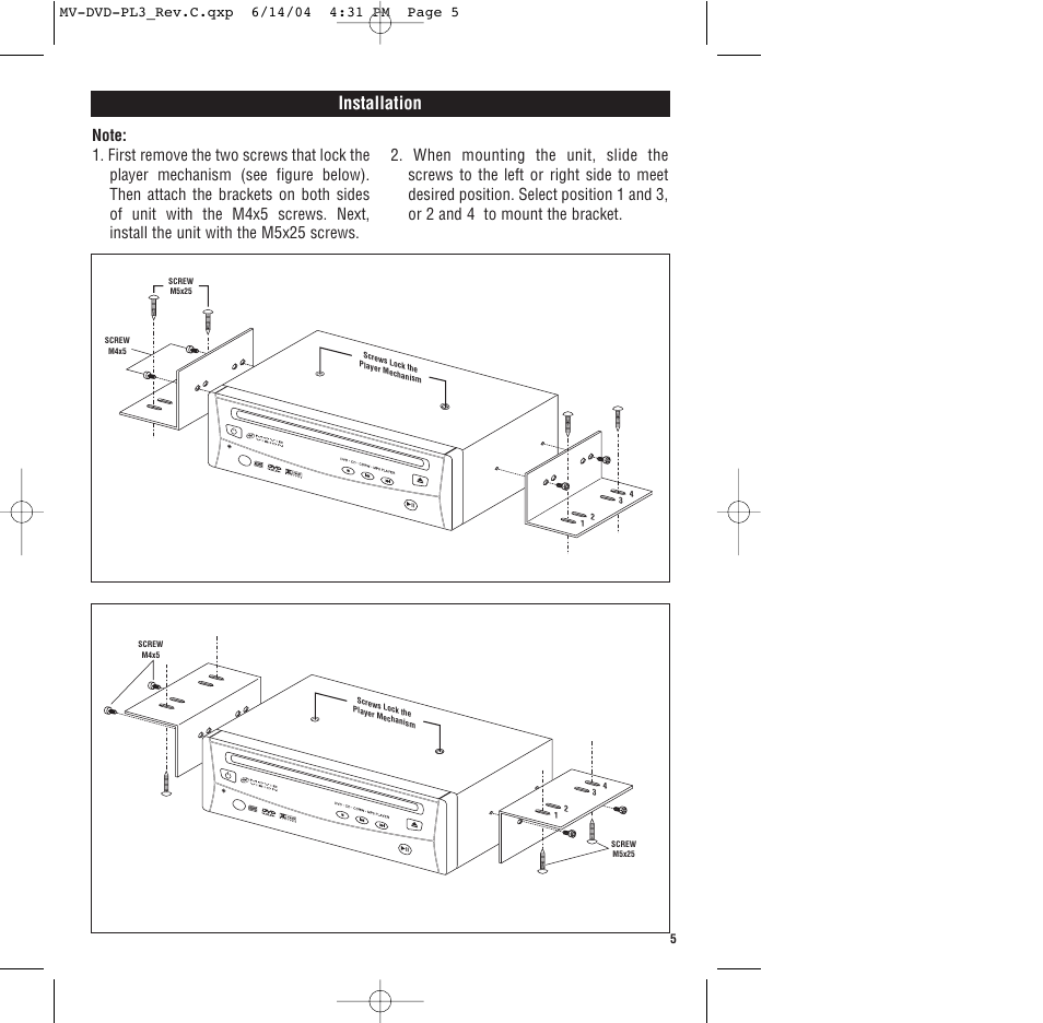 Installation | Magnadyne MV-DVD-PL3 User Manual | Page 5 / 24