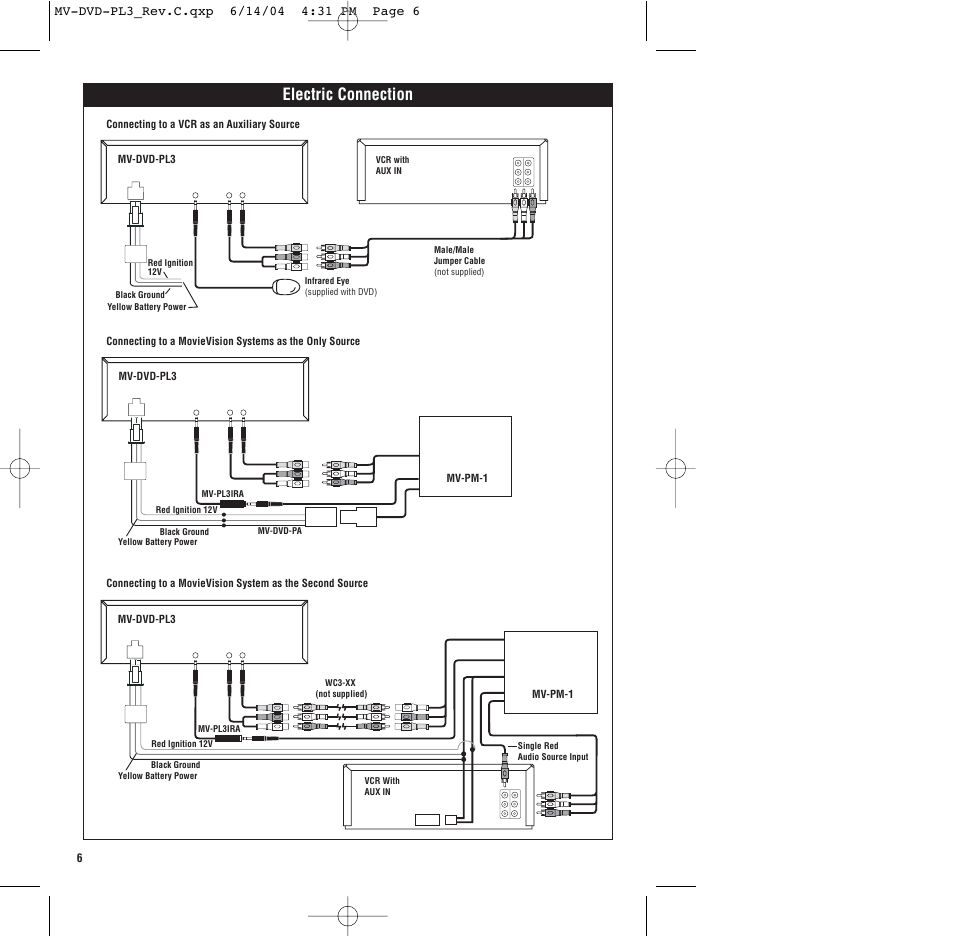 Electric connection | Magnadyne MV-DVD-PL3 User Manual | Page 6 / 24