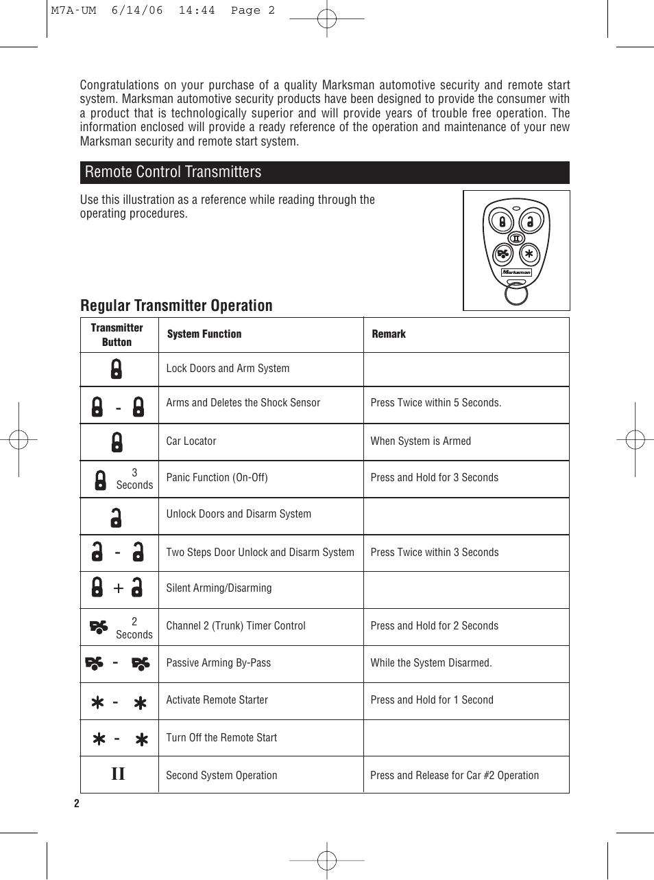 Remote control transmitters, Regular transmitter operation | Magnadyne M7a User Manual | Page 2 / 12