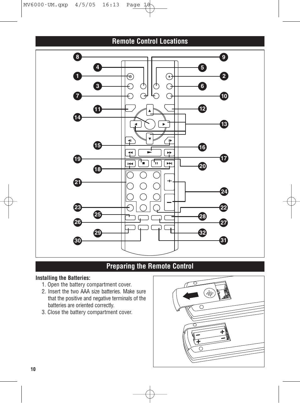 Remote control locations, Preparing the remote control | Magnadyne MV6000 User Manual | Page 10 / 24