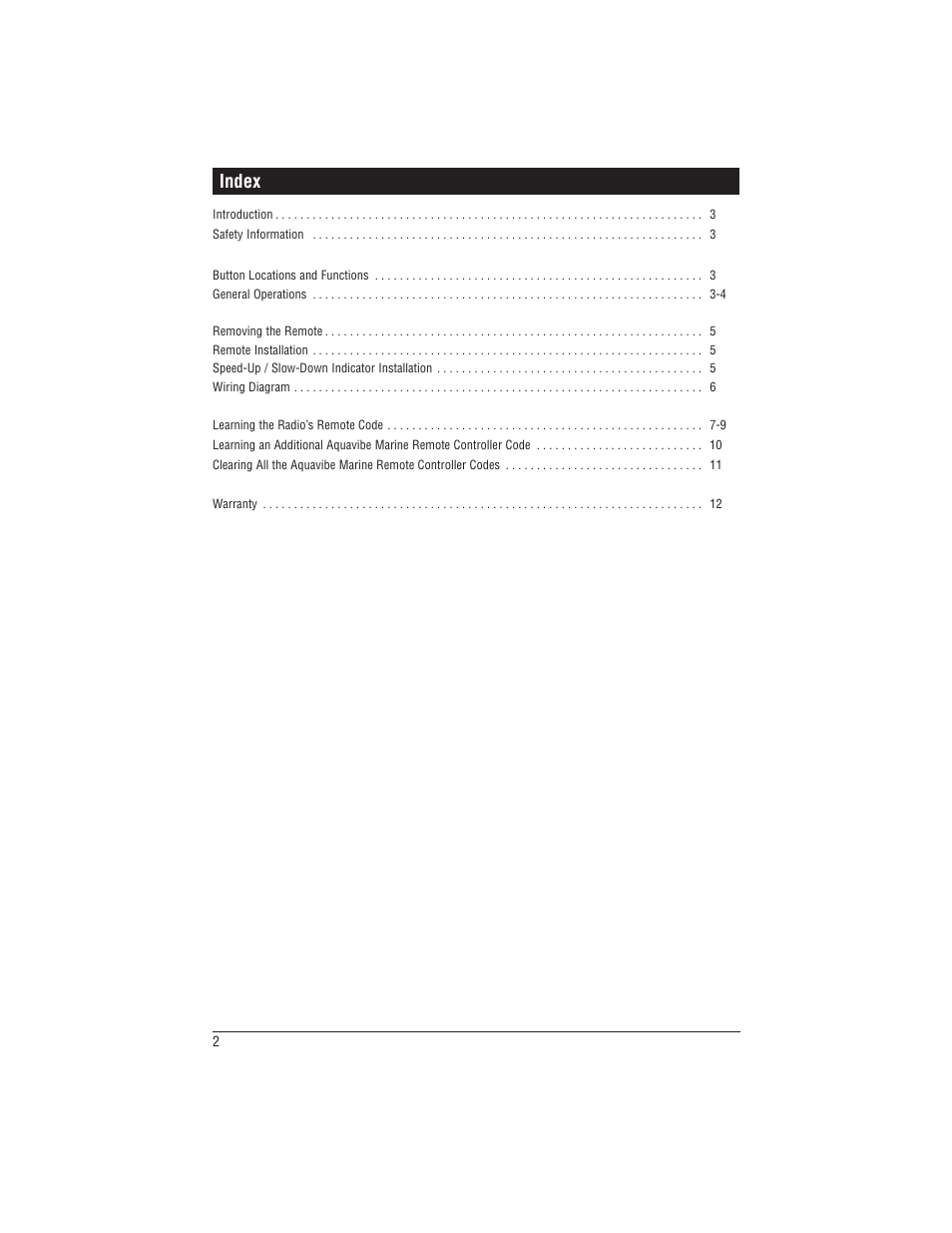 Index | Magnadyne Universal Watertight Marine Radio Controller with Speed Indicators MRC-2U User Manual | Page 2 / 12