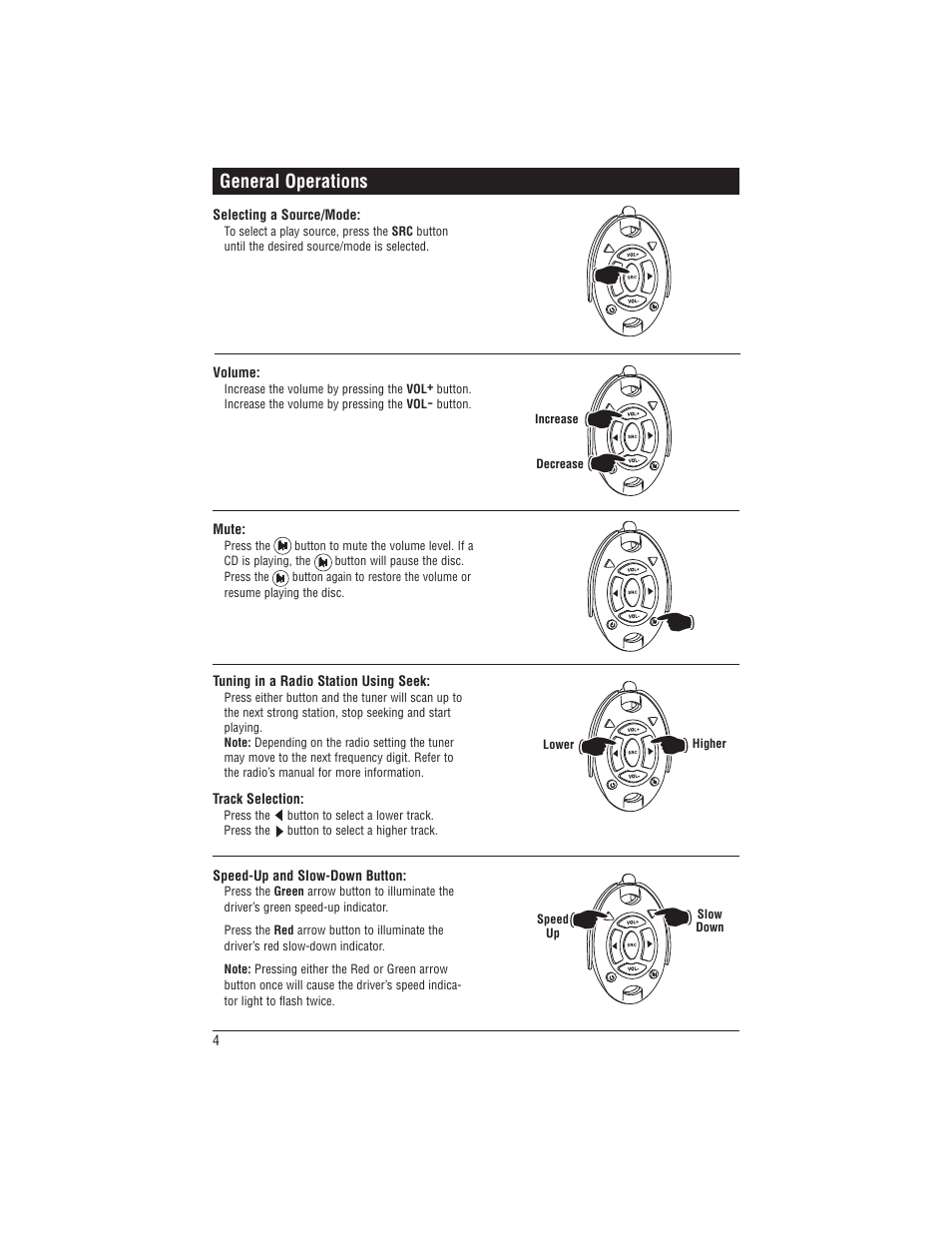 General operations | Magnadyne Universal Watertight Marine Radio Controller with Speed Indicators MRC-2U User Manual | Page 4 / 12