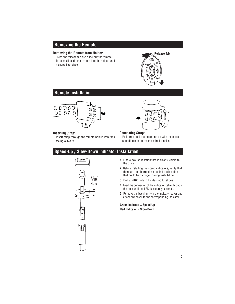 Remote installation, Removing the remote, Speed-up / slow-down indicator installation | Magnadyne Universal Watertight Marine Radio Controller with Speed Indicators MRC-2U User Manual | Page 5 / 12