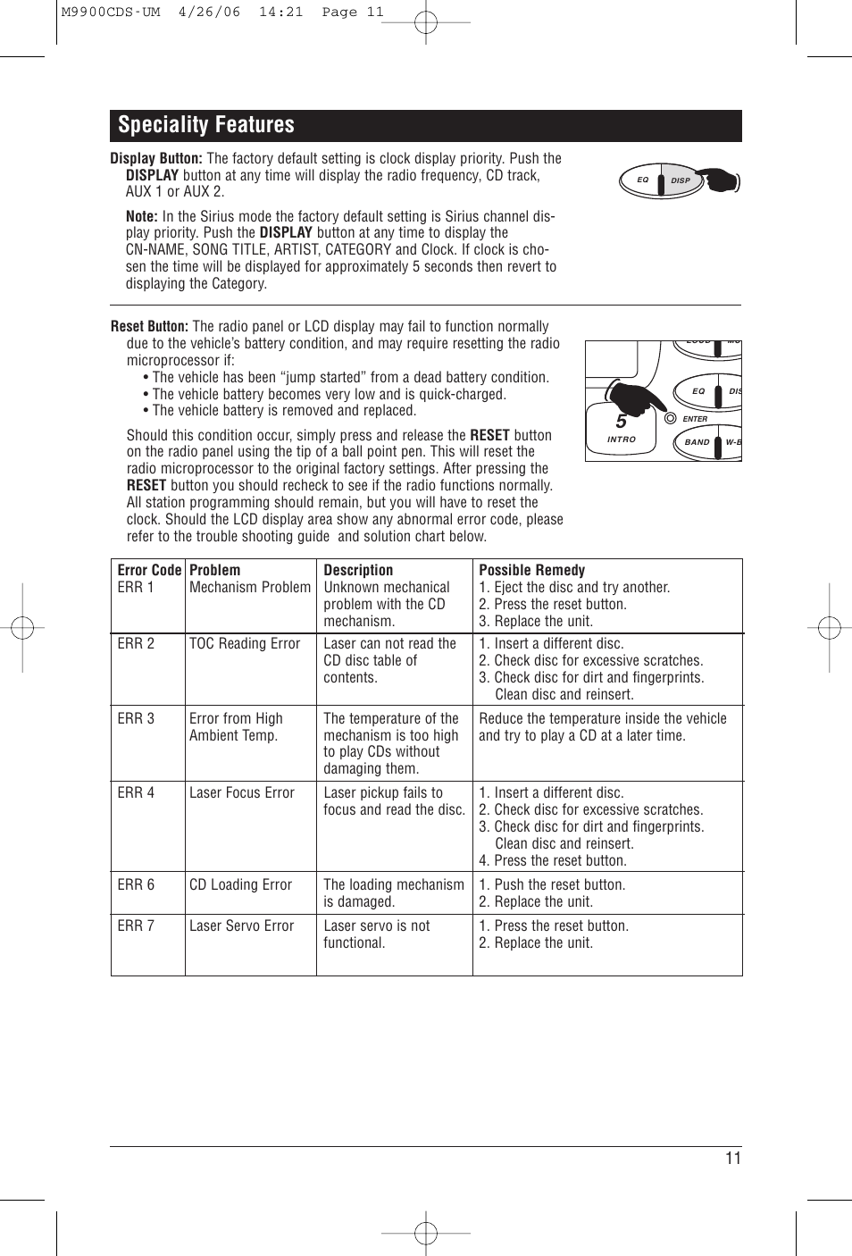 Speciality features | Magnadyne M9900CDS User Manual | Page 11 / 16