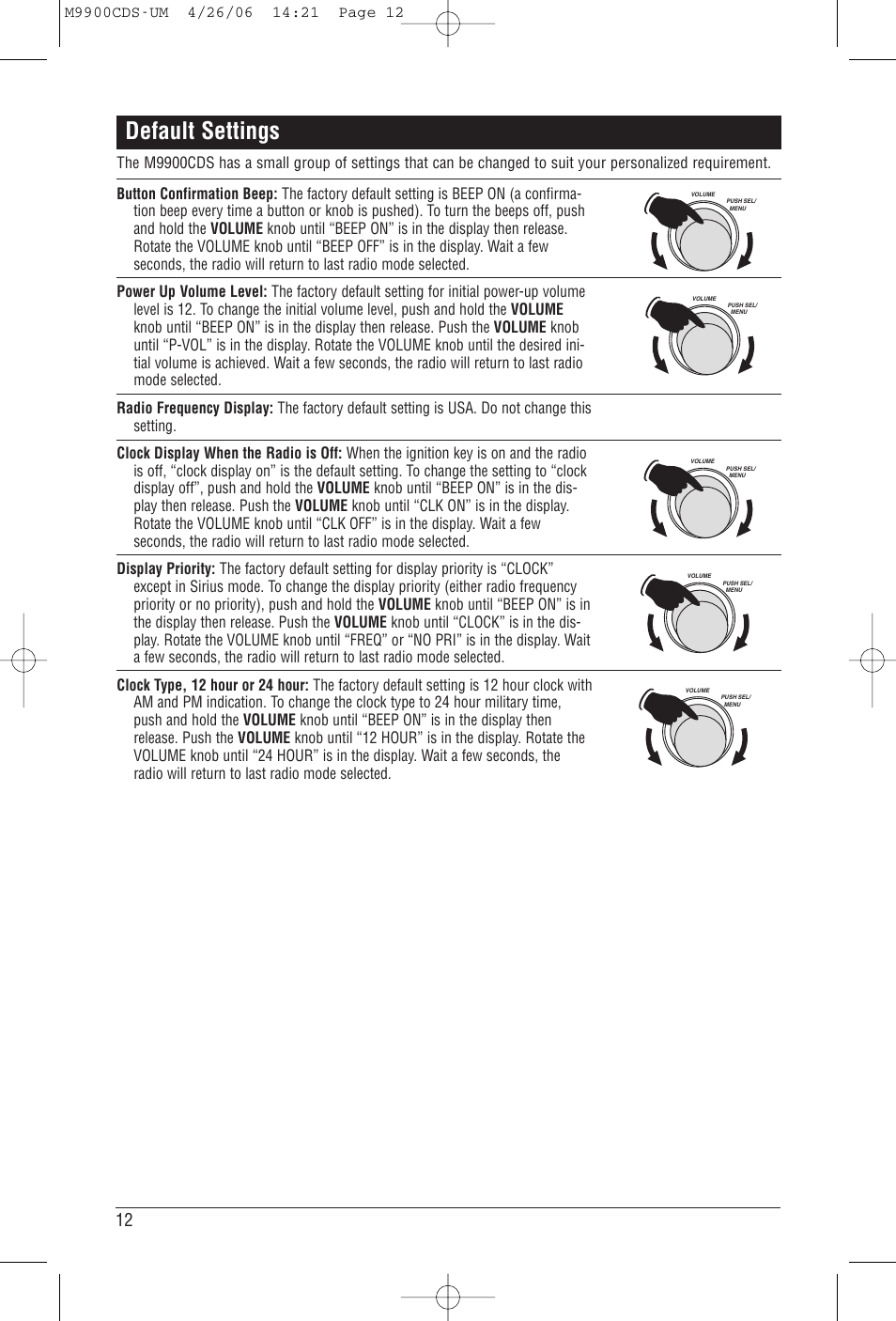 Default settings | Magnadyne M9900CDS User Manual | Page 12 / 16