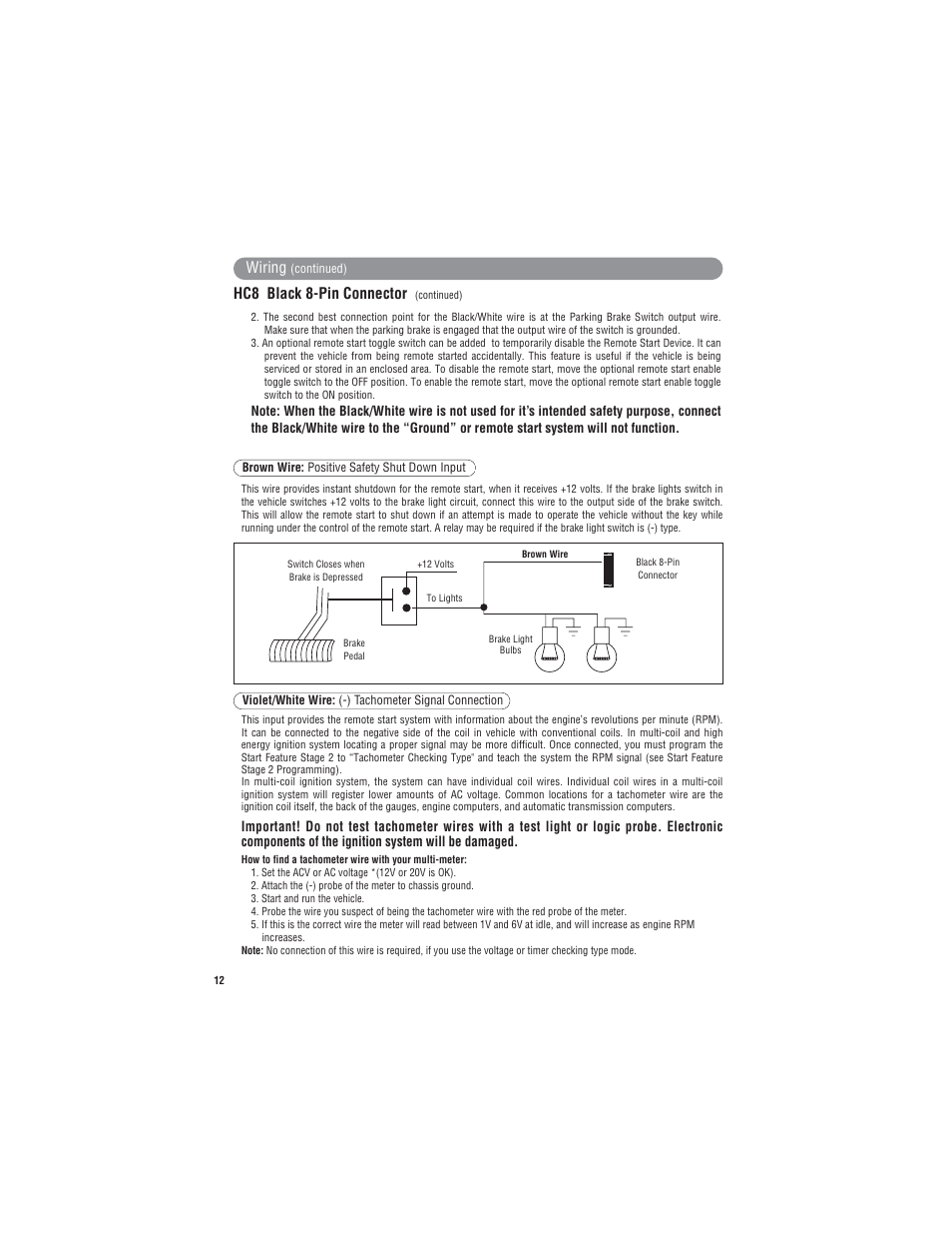 Wiring, Hc8 black 8-pin connector | Magnadyne Extreme Series X9 User Manual | Page 12 / 28