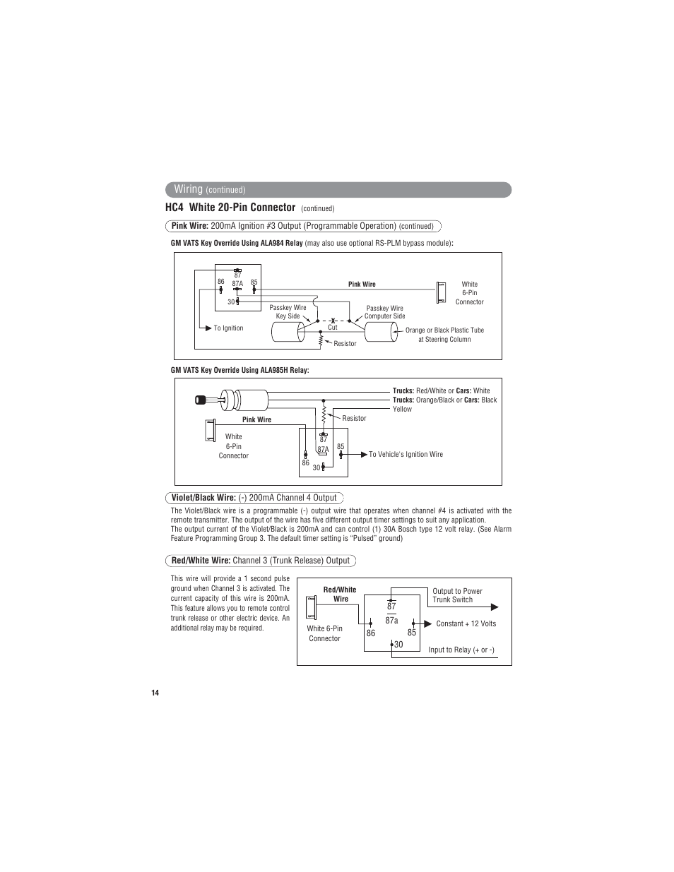 Wiring, Hc4 white 20-pin connector | Magnadyne Extreme Series X9 User Manual | Page 14 / 28
