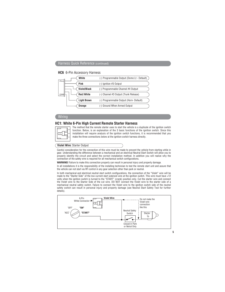 Harness quick reference, Wiring | Magnadyne Extreme Series X9 User Manual | Page 5 / 28