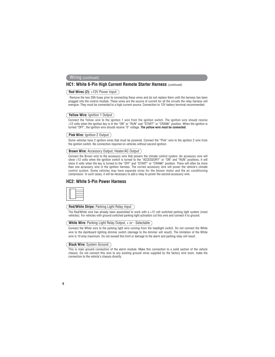 Hc2: white 5-pin power harness, Wiring | Magnadyne Extreme Series X9 User Manual | Page 6 / 28