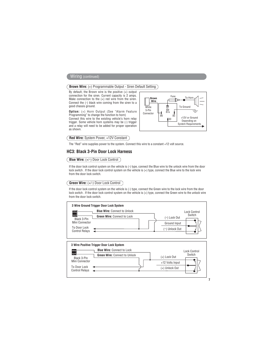 Wiring, Hc3: black 3-pin door lock harness | Magnadyne Extreme Series X9 User Manual | Page 7 / 28