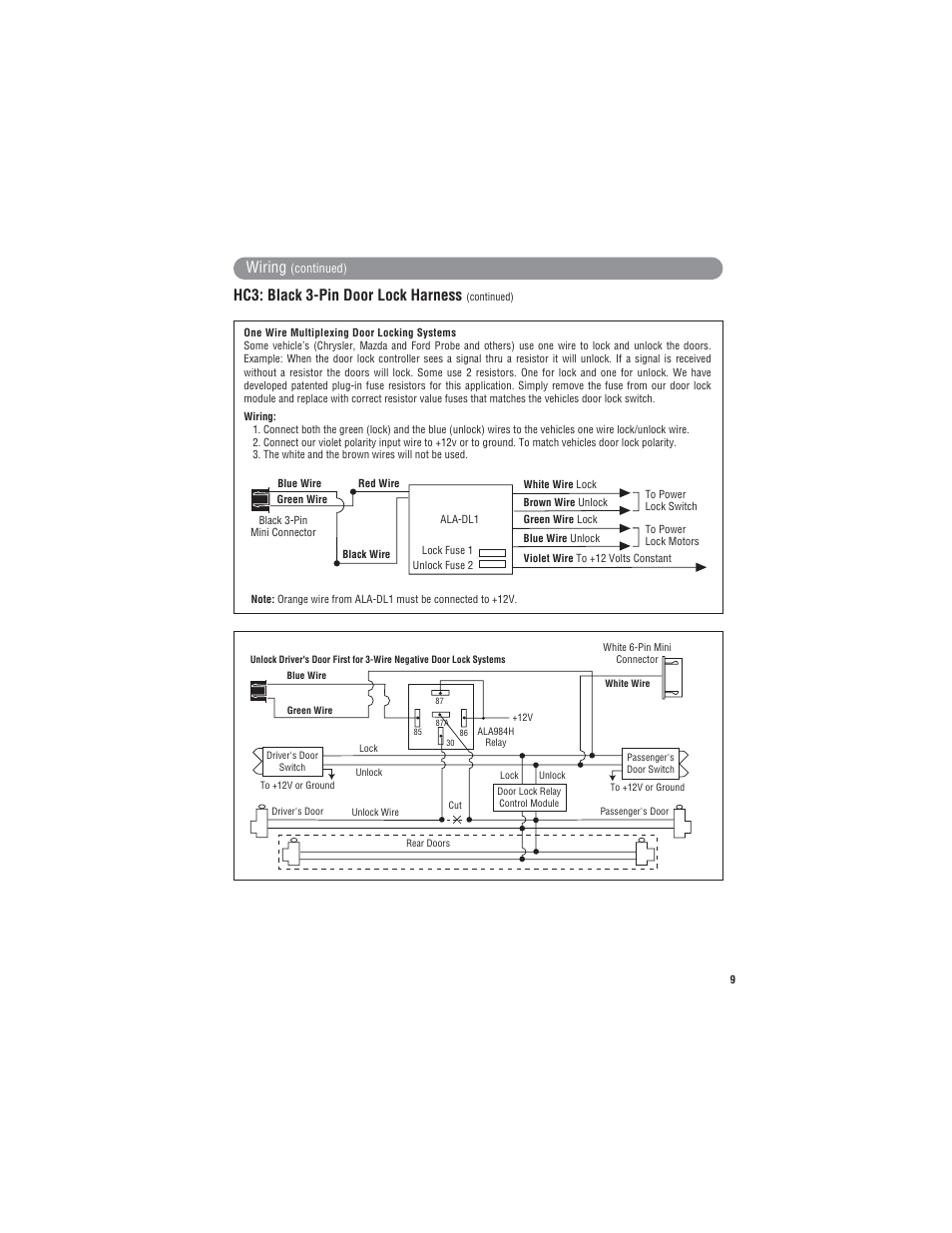 Wiring, Hc3: black 3-pin door lock harness | Magnadyne Extreme Series X9 User Manual | Page 9 / 28