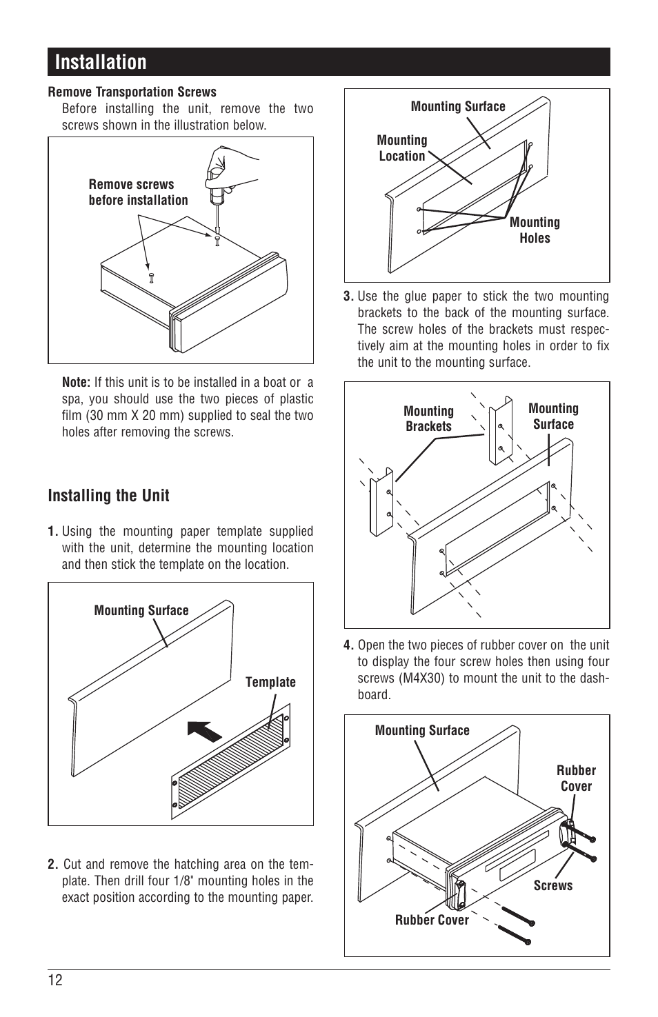 Installation, Installing the unit | Magnadyne M6100CD User Manual | Page 12 / 15