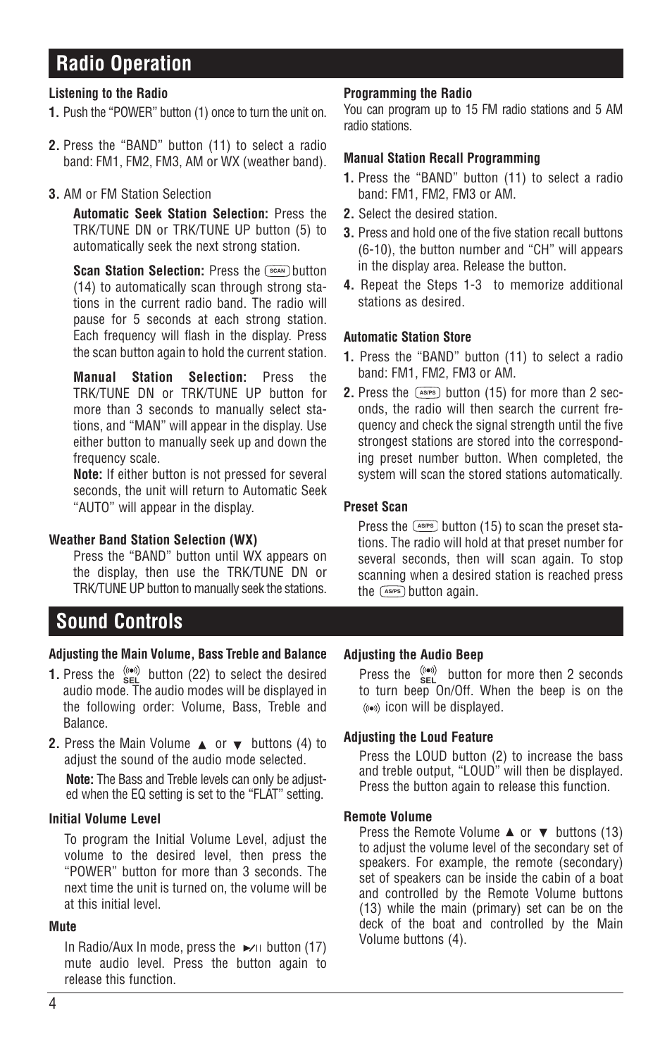 Radio operation, Sound controls | Magnadyne M6100CD User Manual | Page 4 / 15