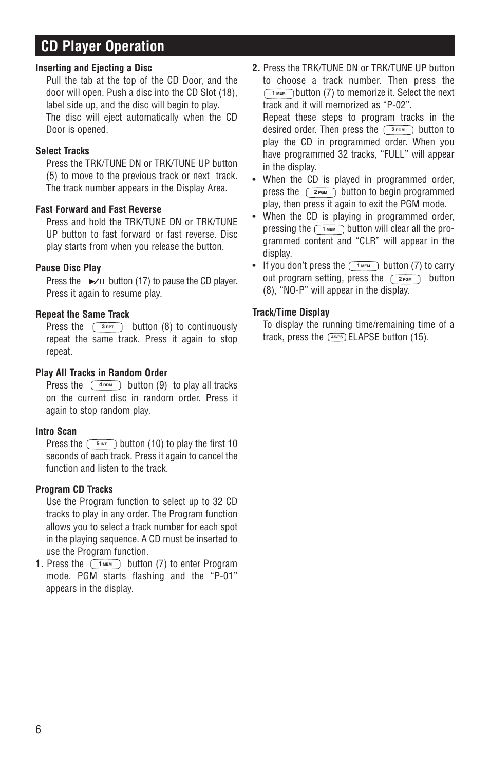 Cd player operation | Magnadyne M6100CD User Manual | Page 6 / 15