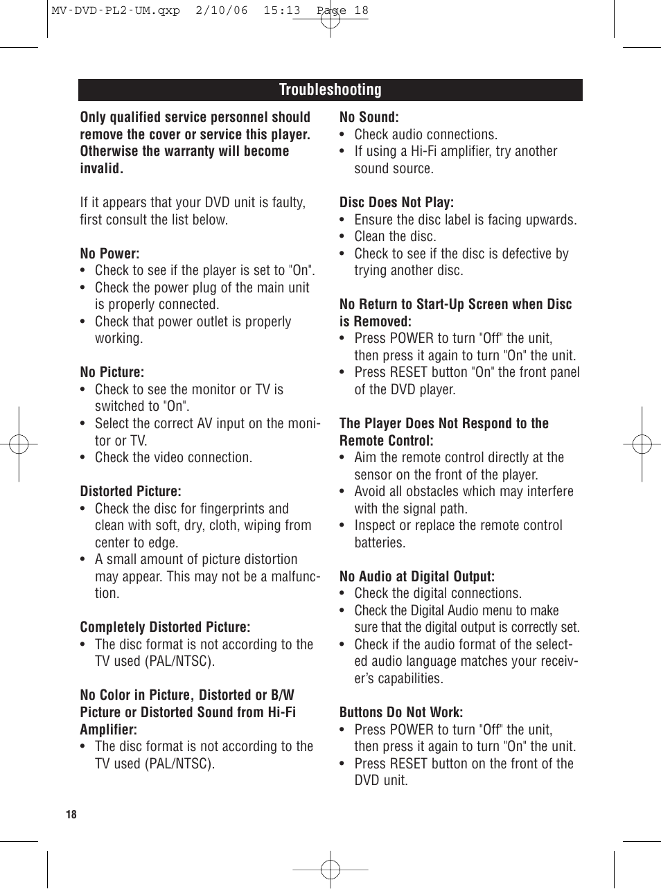 Magnadyne MV-DVD-PL2 User Manual | Page 18 / 20