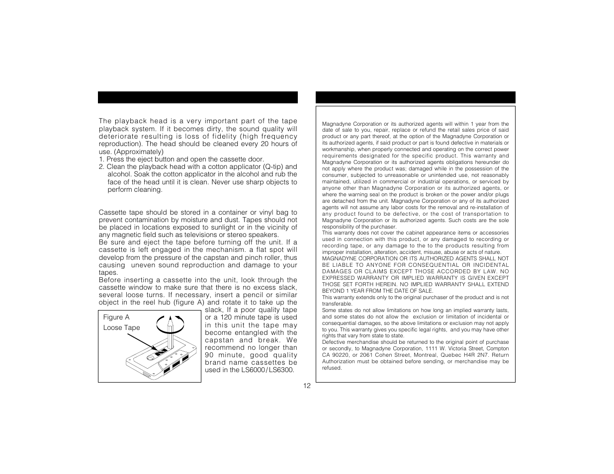 Operation and maintenance | Magnadyne LS6300 User Manual | Page 12 / 12