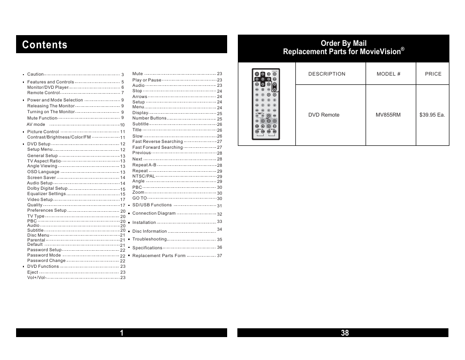 Magnadyne MOVIE VISION MV855 User Manual | Page 2 / 20